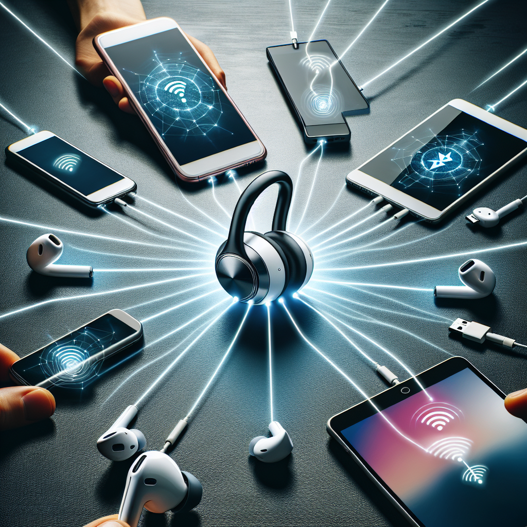 "JBL earbuds connecting to multiple devices simultaneously, illustrating the article topic on Bluetooth connectivity and usability in modern audio technology."